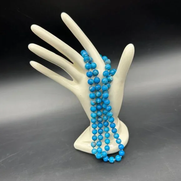 Vintage Turquoise Beaded Necklace Blue Stone Southwestern Western 30 Inches - Picture 1 of 7